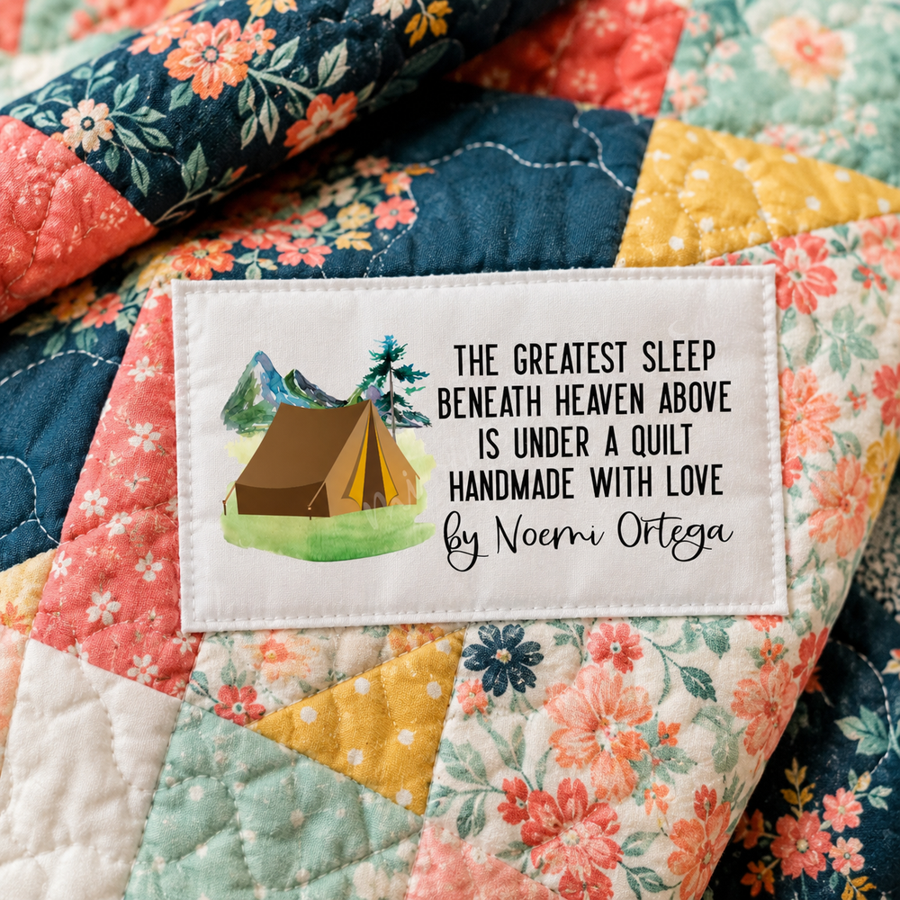 Personalized Camping Quilt Label – The Greatest Sleep Beneath Heaven Above - 3 x 1.5" - Jammin Threads