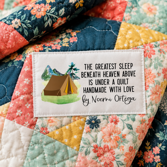 Personalized Camping Quilt Label – The Greatest Sleep Beneath Heaven Above - 3 x 1.5" - Jammin Threads