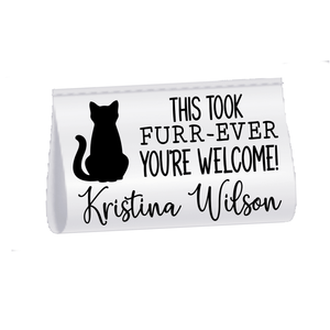 Personalized Cat Quilt Labels – “This Took Furr - Ever” Funny Cat Satin Tags – Custom Pet Name Labels – Set of 25 - Jammin Threads