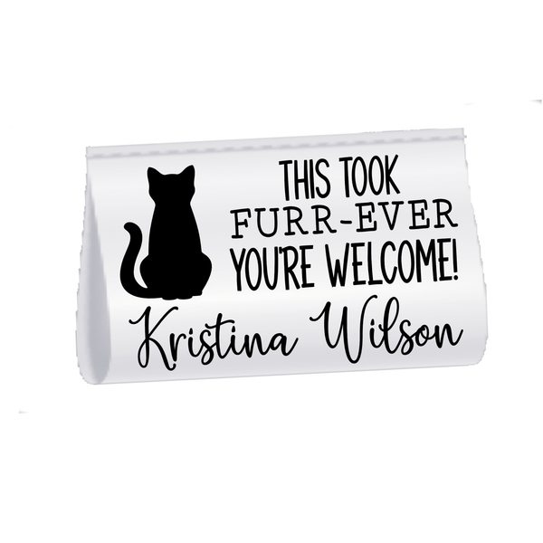Personalized Cat Quilt Labels – “This Took Furr - Ever” Funny Cat Satin Tags – Custom Pet Name Labels – Set of 25 - Jammin Threads