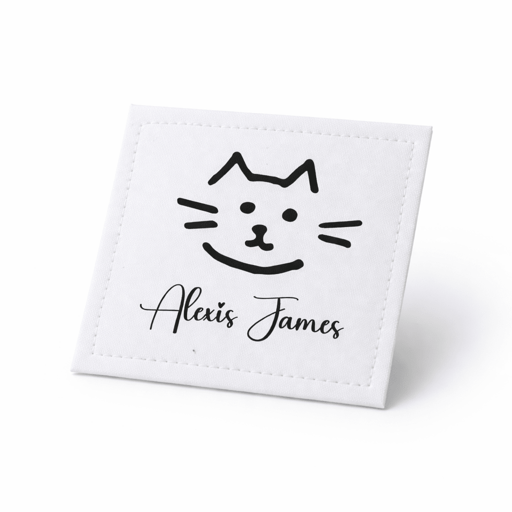 Personalized Cat Quilt Labels with Name – Cute Kitty Face Sewing Labels – Custom Quilt Tag 1.5" Square (12 per Sheet) - Jammin Threads