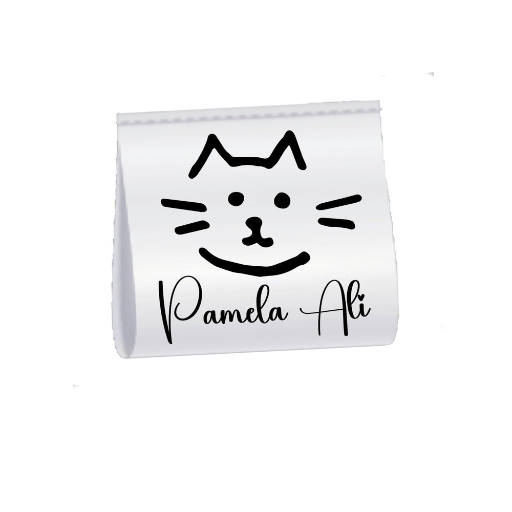 Personalized Cat Satin Quilt Tags – Custom Cat Face Quilt Label – Fold Over Satin Tags – Handmade By Name Labels – Set of 25 - Jammin Threads