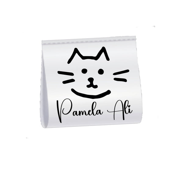 Personalized Cat Satin Quilt Tags – Custom Cat Face Quilt Label – Fold Over Satin Tags – Handmade By Name Labels – Set of 25 - Jammin Threads