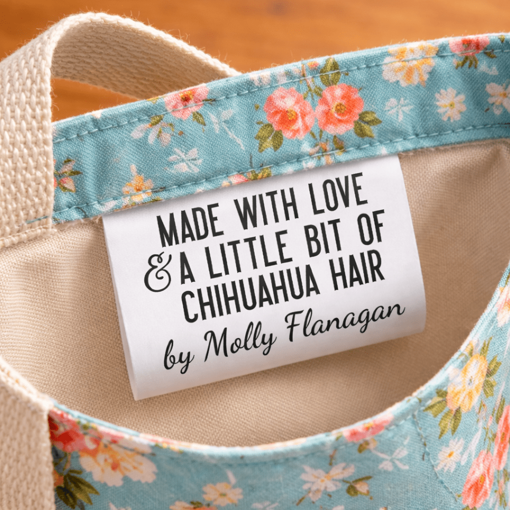 Personalized Chihuahua Quilt Labels – “Made with Love & a Little Bit of Chihuahua Hair” Satin Sew - In Tags (Set of 25) - Jammin Threads