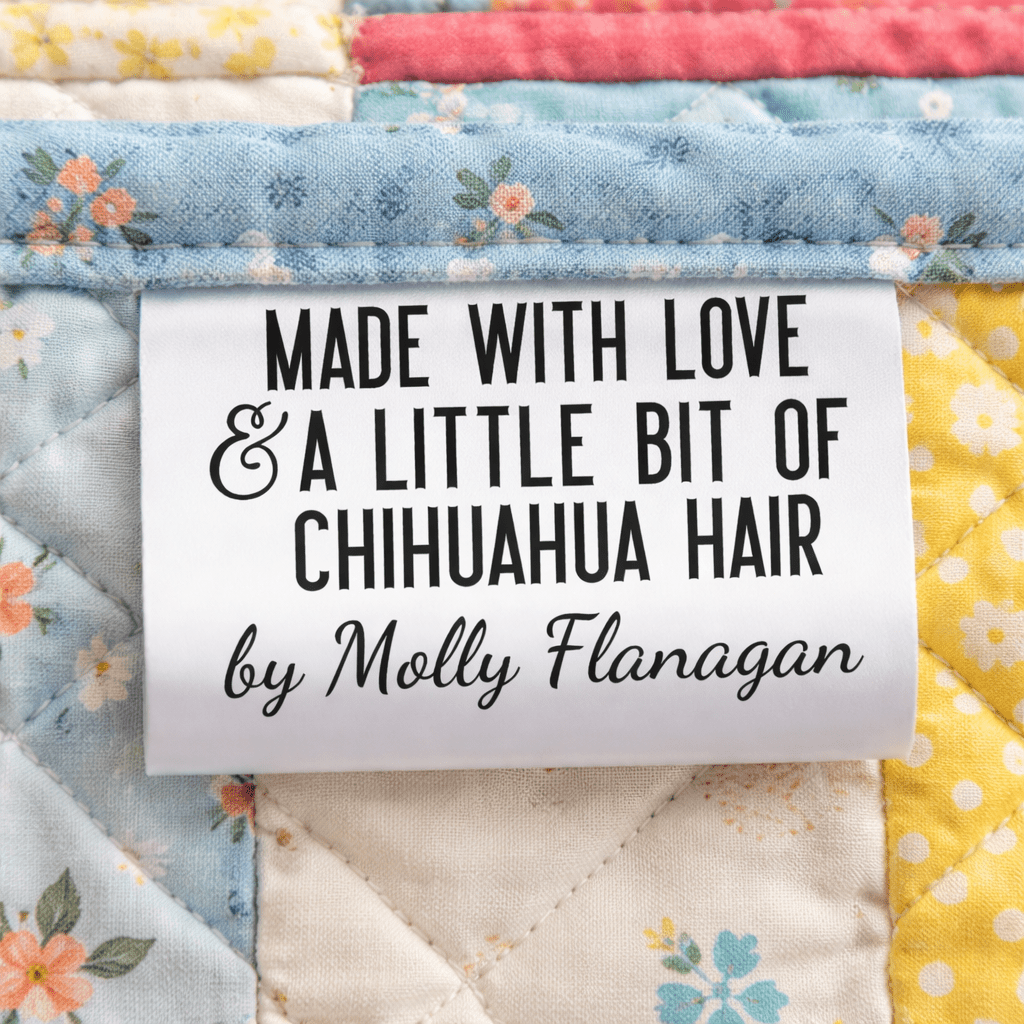 Personalized Chihuahua Quilt Labels – “Made with Love & a Little Bit of Chihuahua Hair” Satin Sew - In Tags (Set of 25) - Jammin Threads