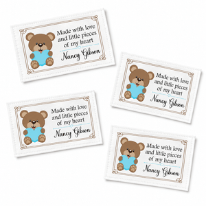 Personalized Child's Quilt Label – Teddy Bear with Blue Heart | Made With Love - Jammin Threads