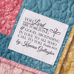 Personalized Christian Quilt Label – Psalm 86:5 Bible Verse – Custom Quilt Tag – Faith Quilt Label – 6 Per Sheet - Jammin Threads