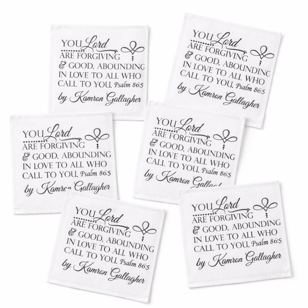 Personalized Christian Quilt Label – Psalm 86:5 Bible Verse – Custom Quilt Tag – Faith Quilt Label – 6 Per Sheet - Jammin Threads
