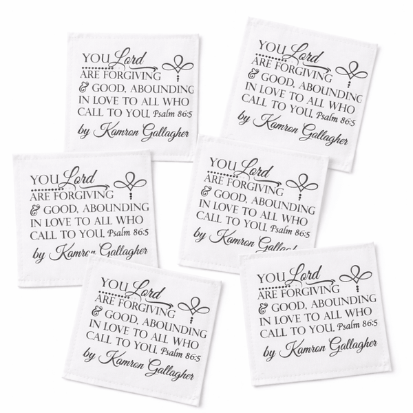 Personalized Christian Quilt Label – Psalm 86:5 Bible Verse – Custom Quilt Tag – Faith Quilt Label – 6 Per Sheet - Jammin Threads