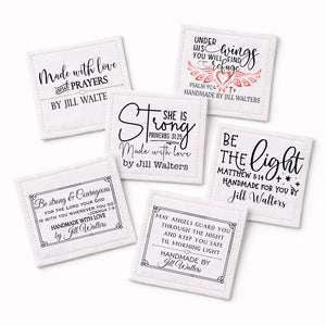 Personalized Christian Quilt Labels – Inspirational Bible Verse Quilt Label Assortment – Custom Fabric Quilt Labels Set of 6 - Jammin Threads