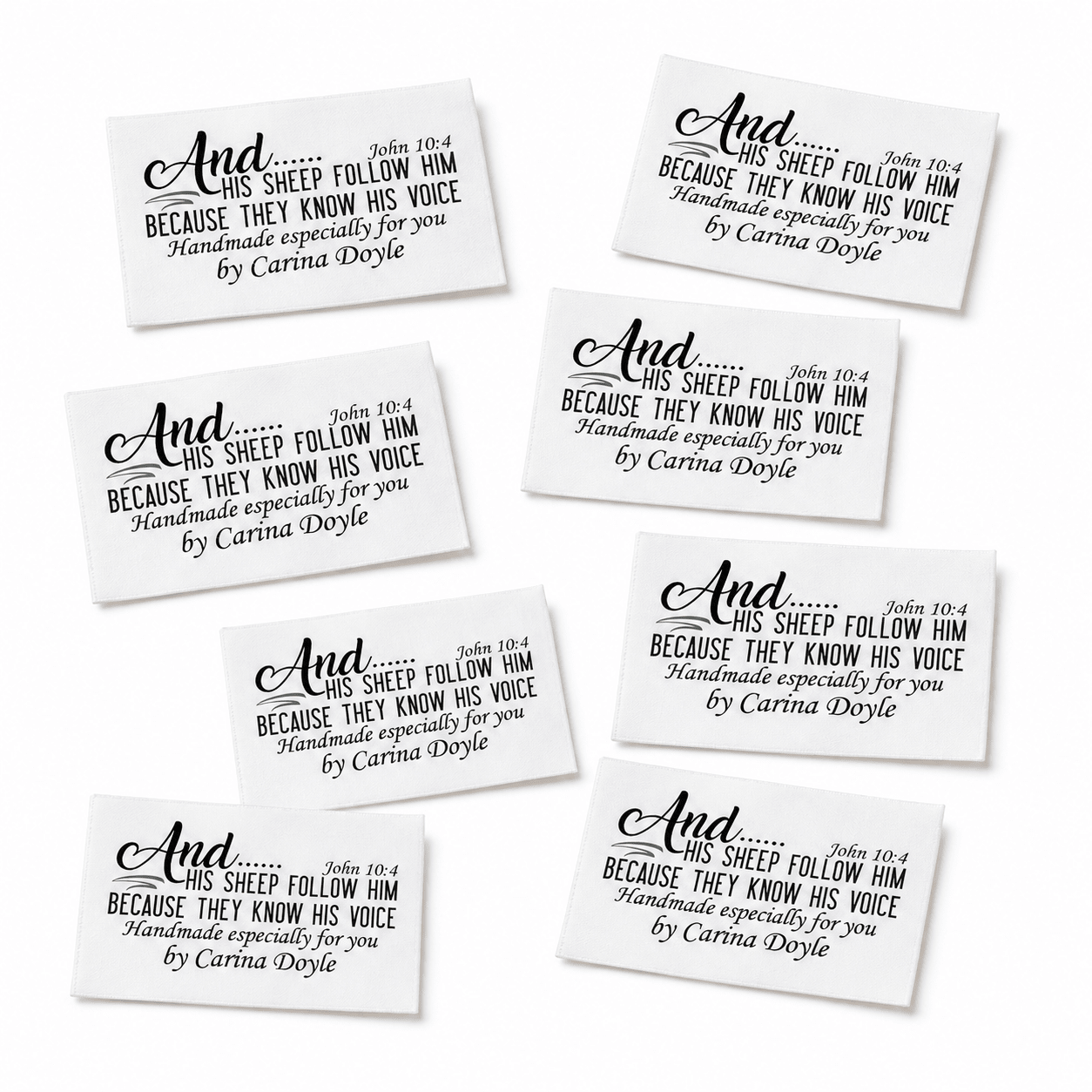 Personalized Christian Quilt Labels – “They Know His Voice” John 10:4 | Cotton or Polyester - Jammin Threads