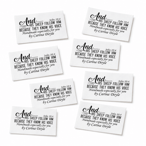 Personalized Christian Quilt Labels – “They Know His Voice” John 10:4 | Cotton or Polyester - Jammin Threads