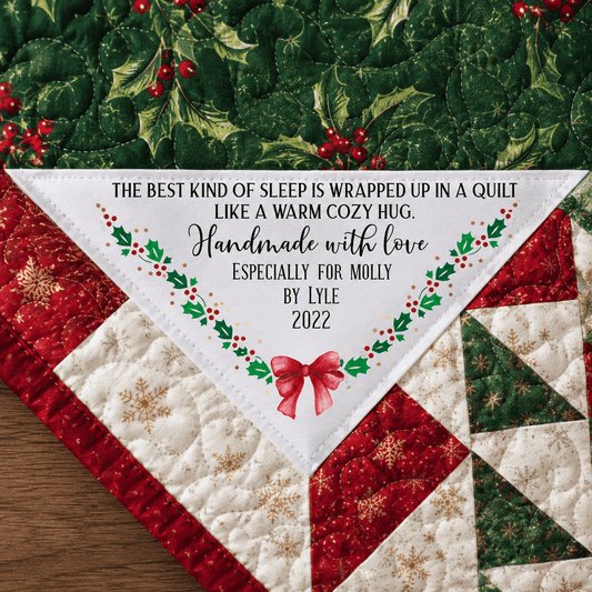 Personalized Christmas Corner Quilt Label | Cozy Hug Holiday Quilt Label with Name & Year | Custom Quilt Label - Jammin Threads