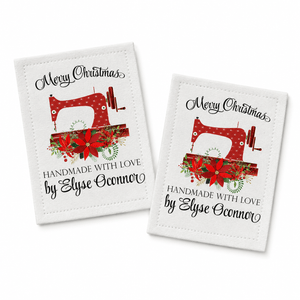 Personalized Christmas Quilt Label | Red Sewing Machine Poinsettia Custom Quilt Tag - Jammin Threads