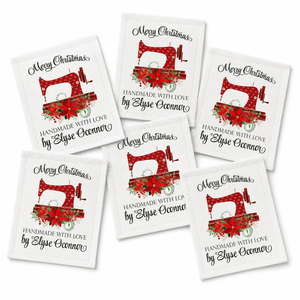Personalized Christmas Quilt Label | Red Sewing Machine Poinsettia Custom Quilt Tag - Jammin Threads