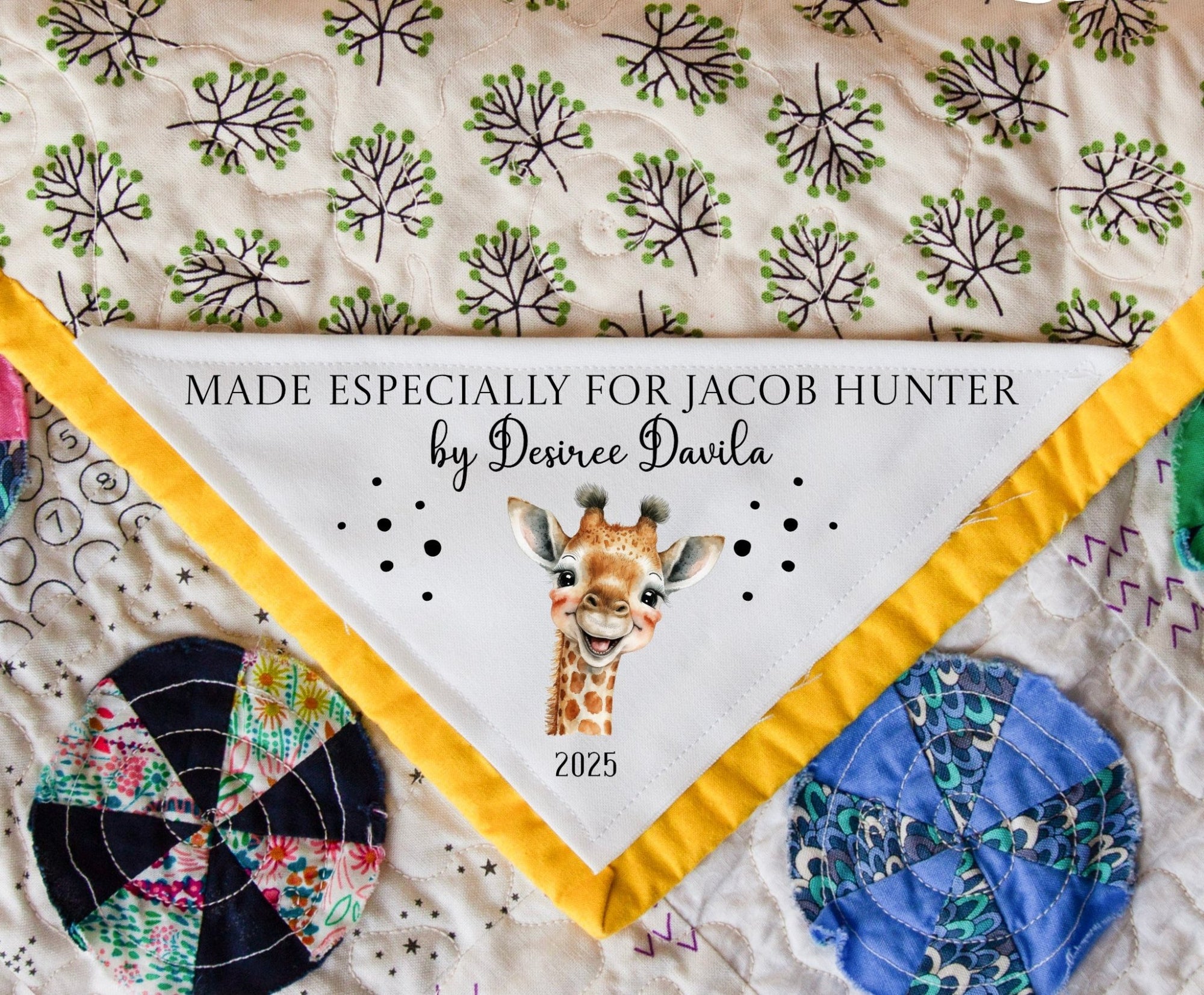 Personalized Corner Quilt Label for a Child – Giraffe Design (5" x 5") - Jammin Threads