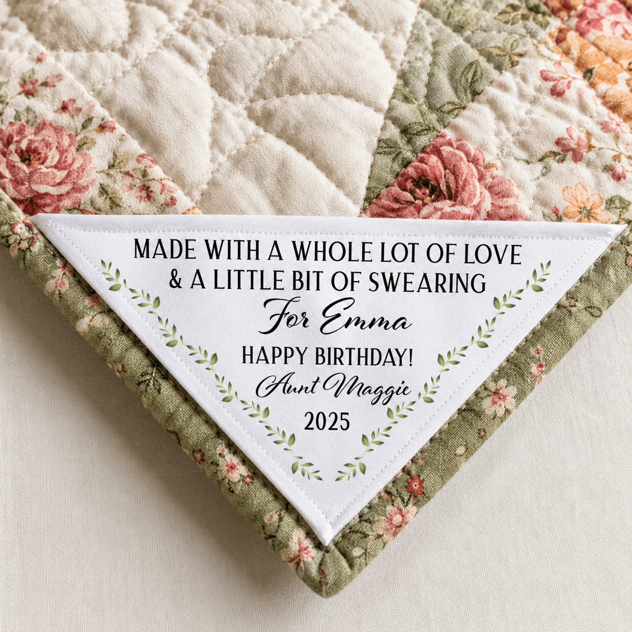 Personalized Corner Quilt Label – Made with Love and Swearing Custom Quilt Tag - Jammin Threads
