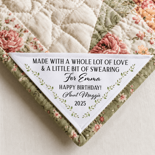 Personalized Corner Quilt Label – Made with Love and Swearing Custom Quilt Tag - Jammin Threads