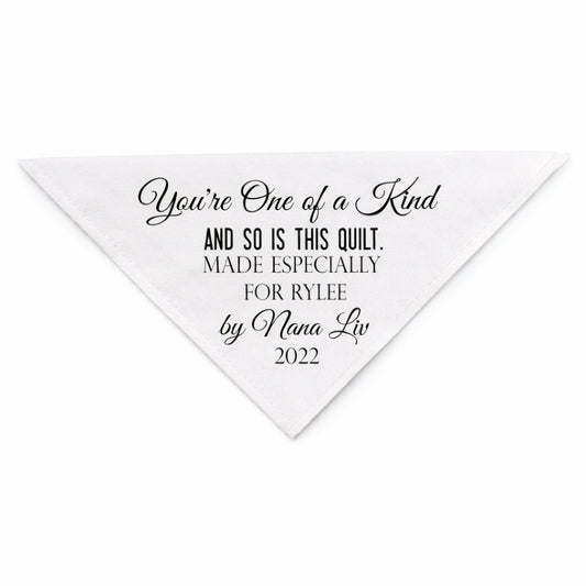 Personalized Corner Quilt Label – “You’re One of a Kind and So Is This Quilt” – Custom Triangle Quilt Label with Recipient Name, Maker Name & Year - Jammin Threads