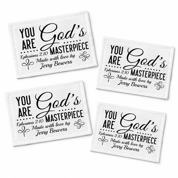 Personalized Ephesians 2:10 Quilt Label – You Are God’s Masterpiece Custom Maker Tag - Jammin Threads