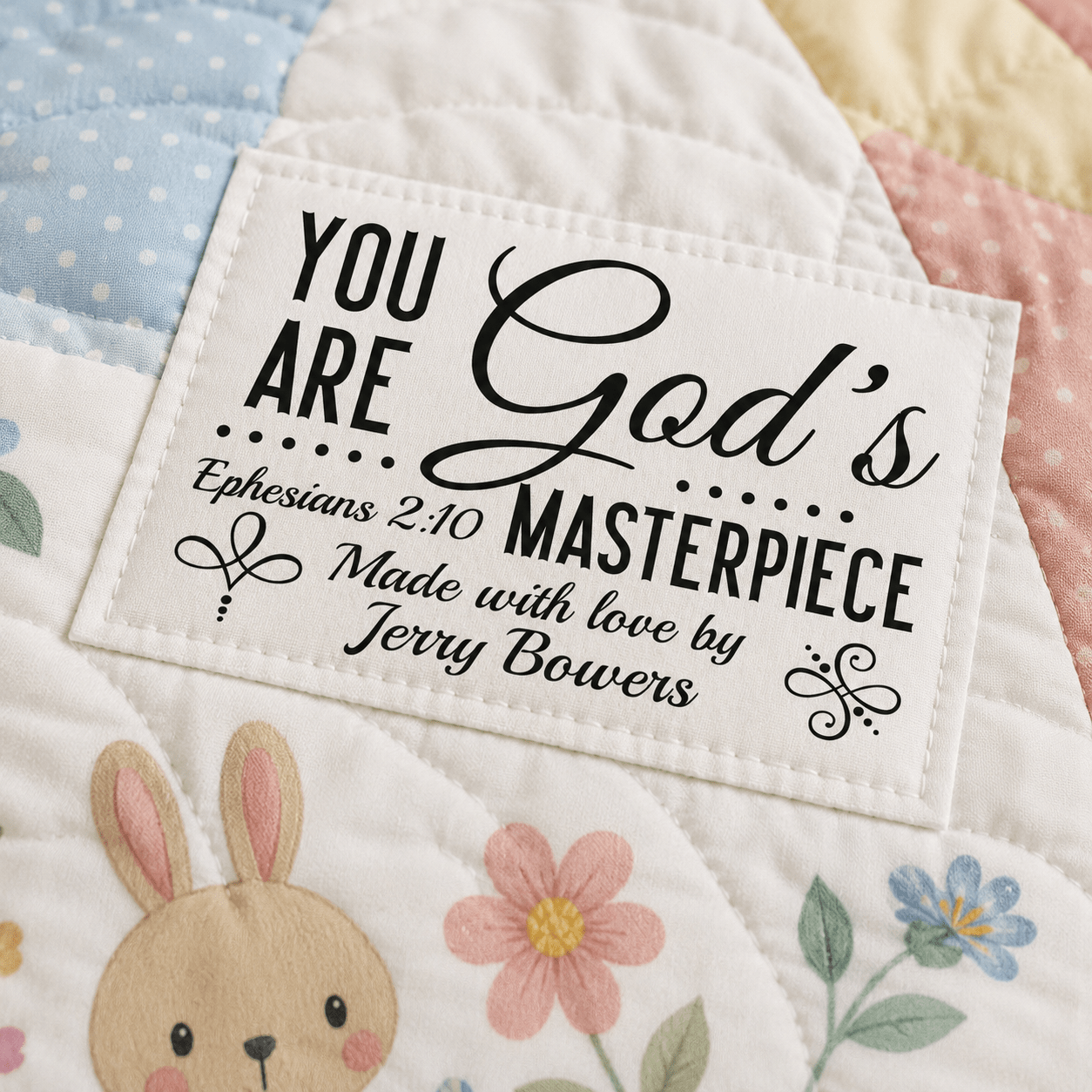 Personalized Ephesians 2:10 Quilt Label – You Are God’s Masterpiece Custom Maker Tag - Jammin Threads