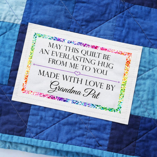 Personalized “Everlasting Hug” Quilt Labels – Custom Quilt Label with Maker Name – 6 Fabric Labels per Sheet – Cotton or Polyester - Jammin Threads
