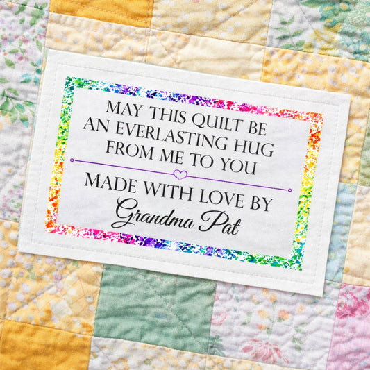 Personalized “Everlasting Hug” Quilt Labels – Custom Quilt Label with Maker Name – 6 Fabric Labels per Sheet – Cotton or Polyester - Jammin Threads
