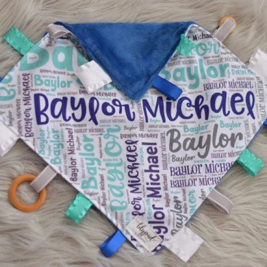 Personalized Fabric Panel in Blue Green and Gray - Jammin Threads