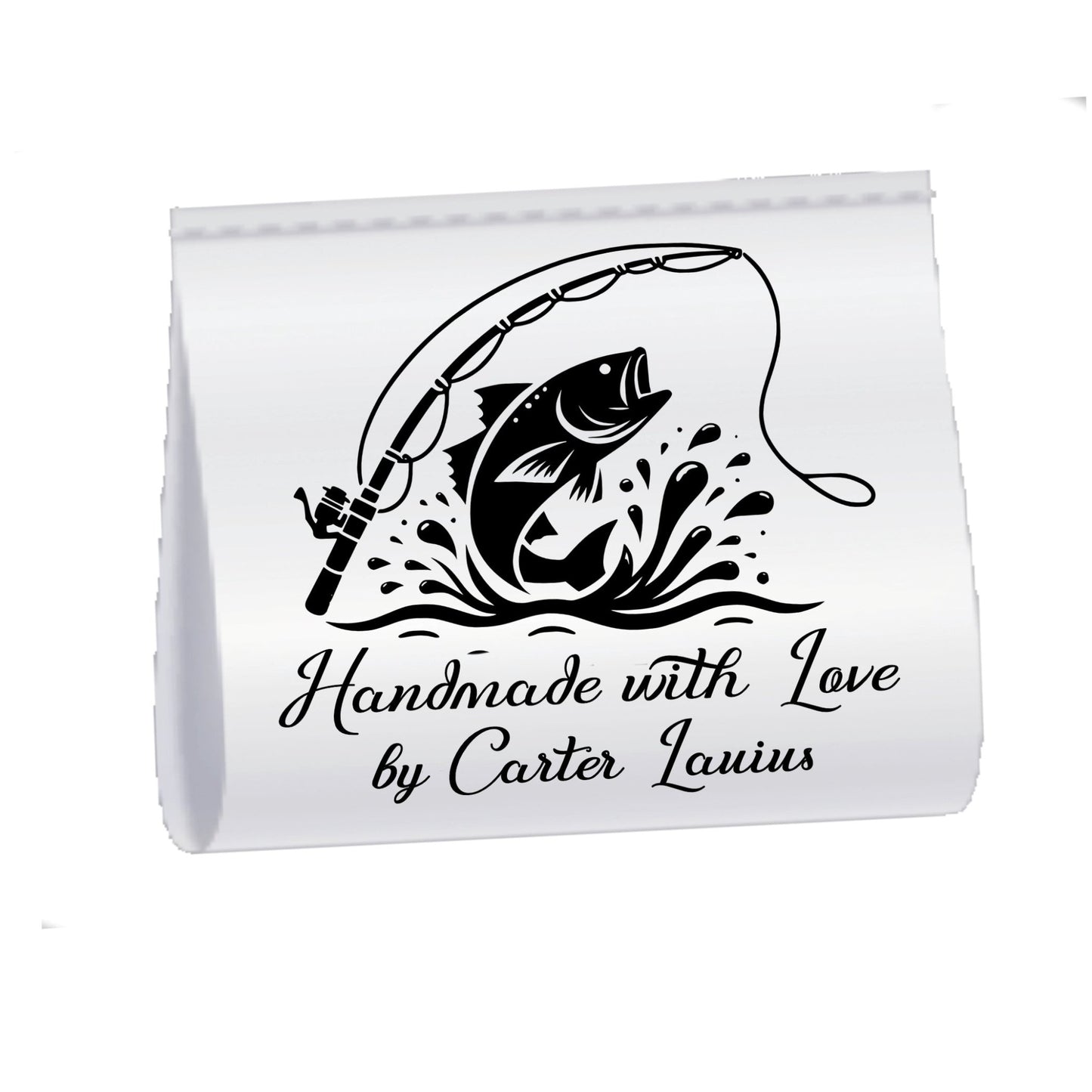Personalized Fishing Quilt Tag, Custom Satin Fold Over Label with Fish Design 2 x 1.5 Inch - Jammin Threads