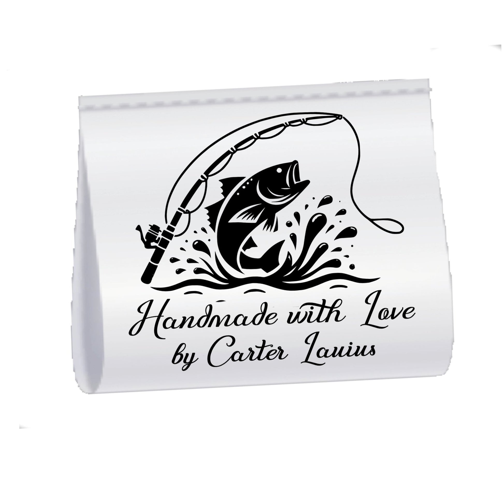Personalized Fishing Quilt Tag, Custom Satin Fold Over Label with Fish Design 2 x 1.5 Inch - Jammin Threads