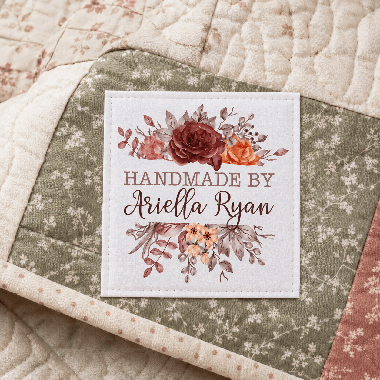 Personalized Floral Quilt Label – Custom Handmade By Maker Name Quilt Tag - Jammin Threads