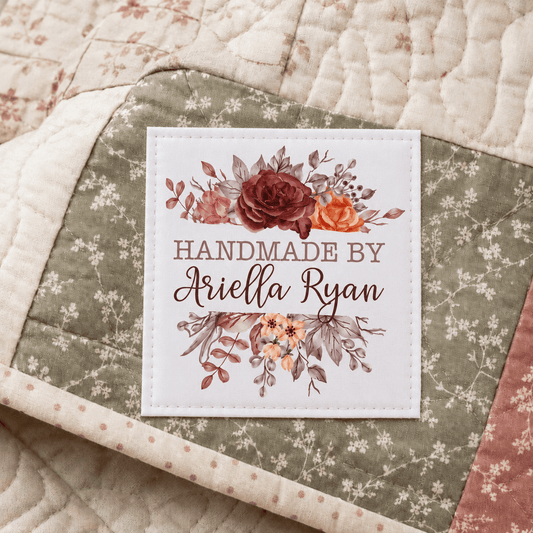 Personalized Floral Quilt Label – Custom Handmade By Maker Name Quilt Tag - Jammin Threads