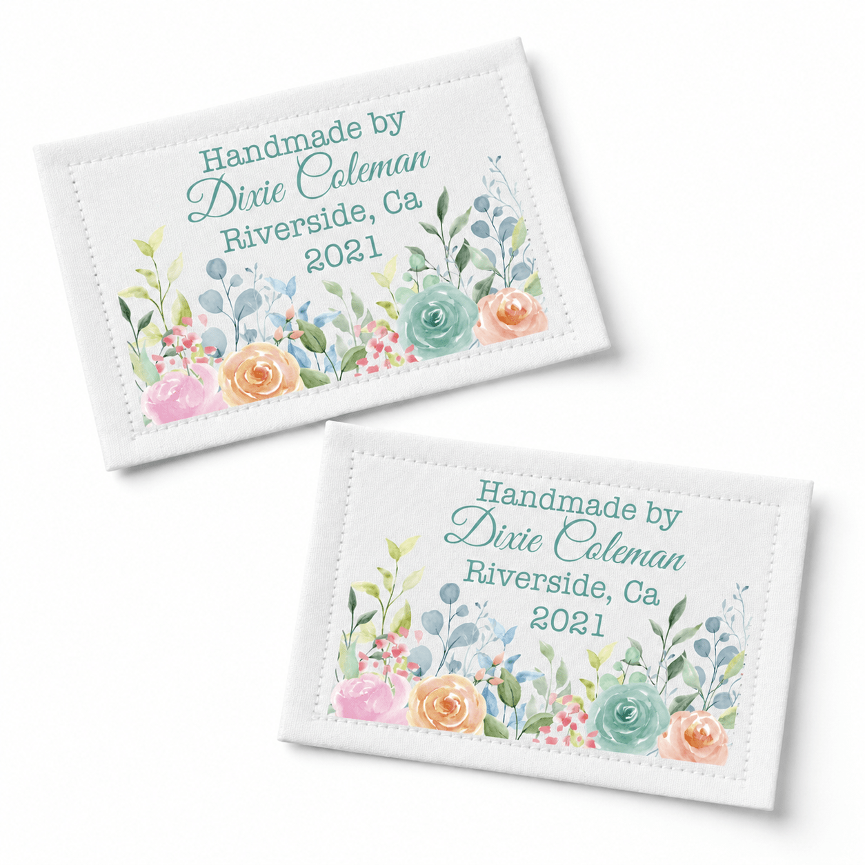 Personalized Floral Quilt Label | Custom Handmade By Quilt Tag with Name, Location & Year - Jammin Threads