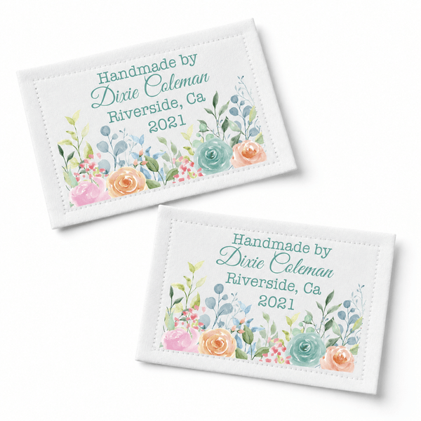 Personalized Floral Quilt Label | Custom Handmade By Quilt Tag with Name, Location & Year - Jammin Threads