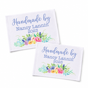 Personalized Floral Quilt Label – Handmade By Custom Name & Year – Cotton or Polyester - Jammin Threads