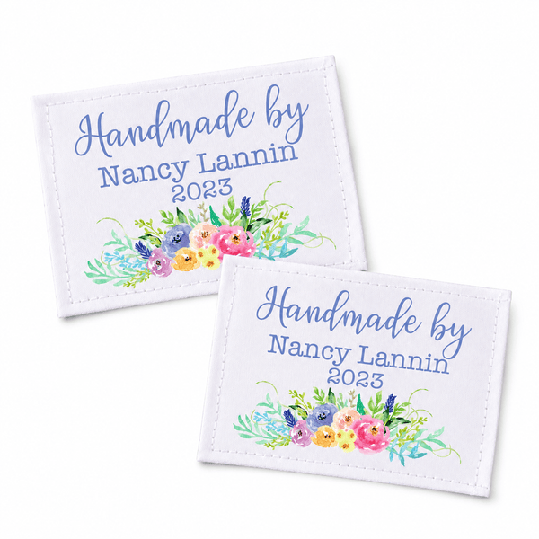 Personalized Floral Quilt Label – Handmade By Custom Name & Year – Cotton or Polyester - Jammin Threads
