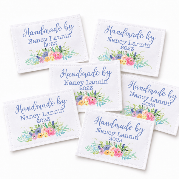 Personalized Floral Quilt Label – Handmade By Custom Name & Year – Cotton or Polyester - Jammin Threads