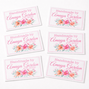 Personalized Floral Quilt Label – Pink Flower Quilt Tag – Custom Handmade By Label – 6 Per Sheet - Jammin Threads