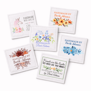 Personalized Floral Quilt Labels – Set of 6 Custom Quilt Tags with Name | Cotton or Polyester Sewing Labels - Jammin Threads