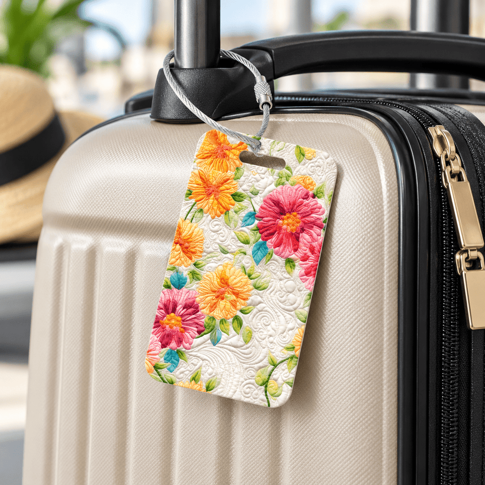Personalized Floral Quilt Luggage Tag | Custom Travel Bag Tag - Jammin Threads