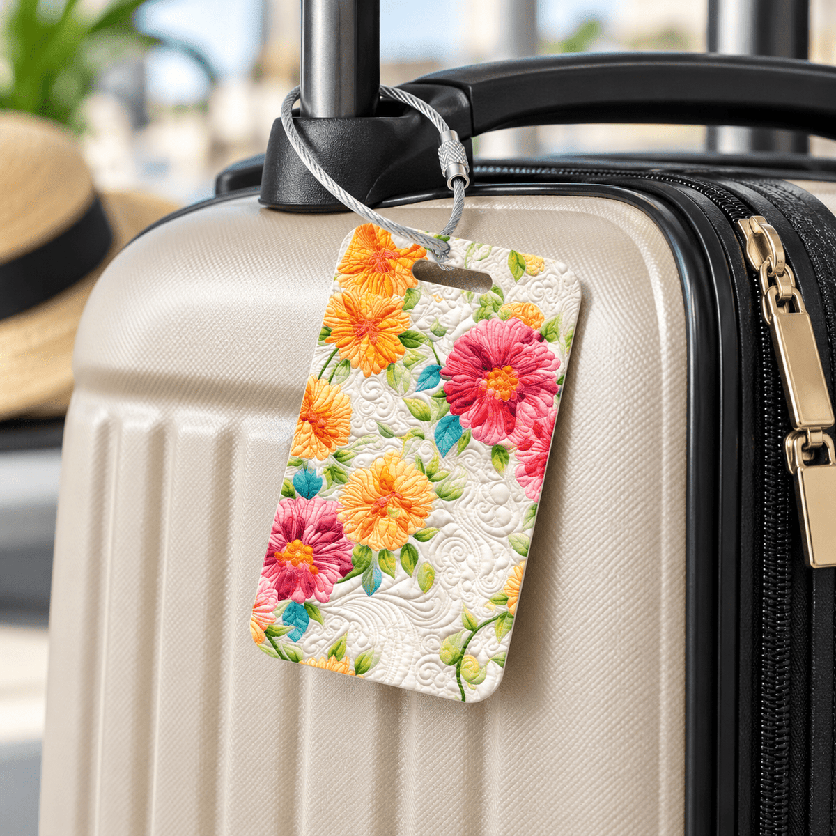 Personalized Floral Quilt Luggage Tag | Custom Travel Bag Tag - Jammin Threads