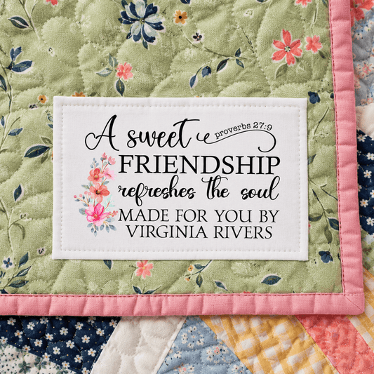 Personalized Friendship Quilt Labels | Proverbs 27:9 Quilt Tags | Christian Quilt Labels | Custom Quilt Label Sheet - Jammin Threads