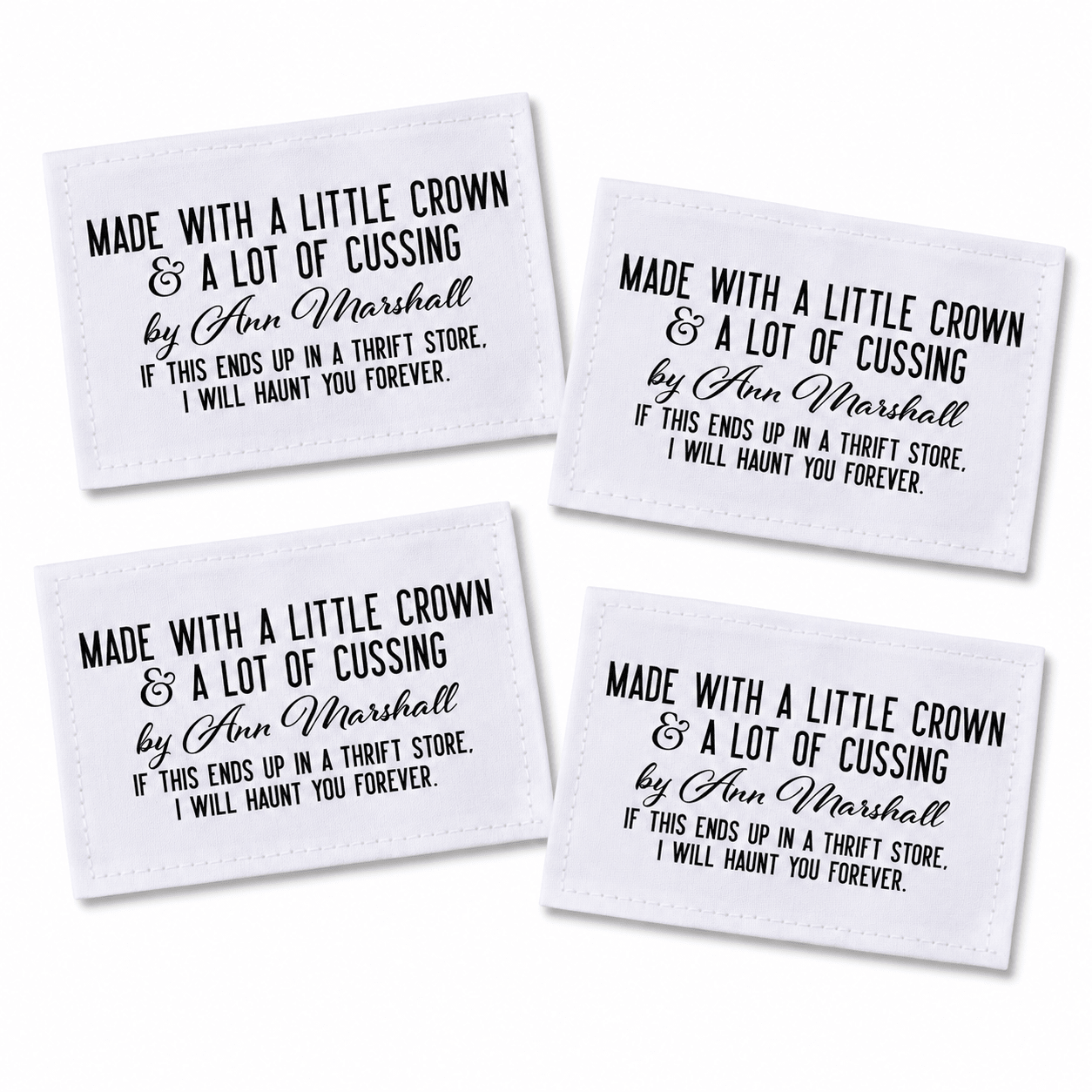 Personalized Funny Quilt Label – Made with a Little Crown & Cussing - Jammin Threads