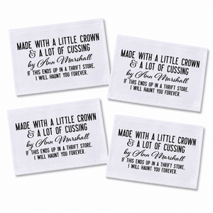 Personalized Funny Quilt Label – Made with a Little Crown & Cussing - Jammin Threads