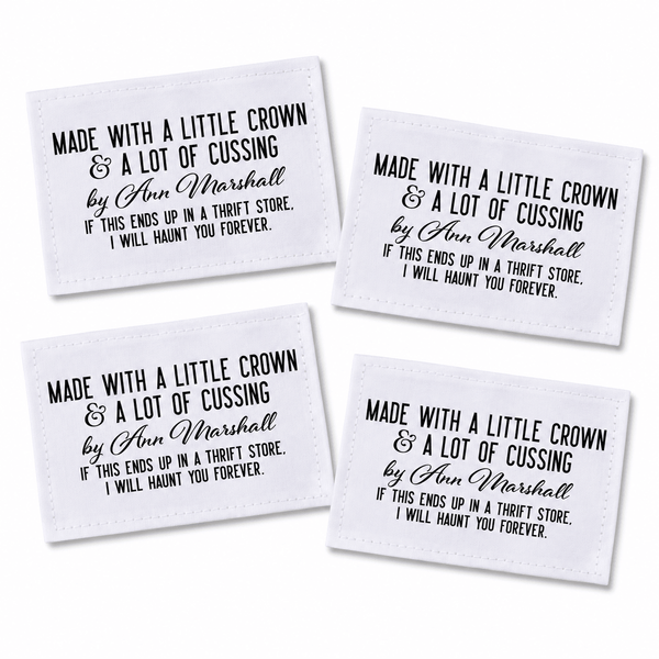 Personalized Funny Quilt Label – Made with a Little Crown & Cussing - Jammin Threads