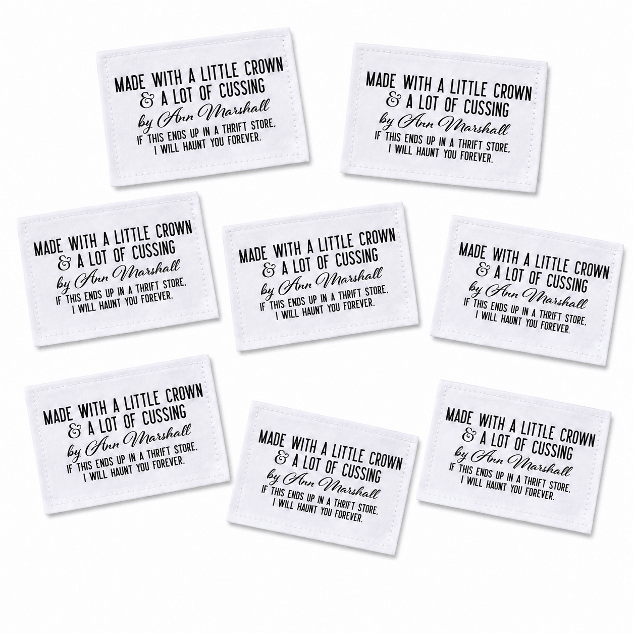 Personalized Funny Quilt Label – Made with a Little Crown & Cussing - Jammin Threads