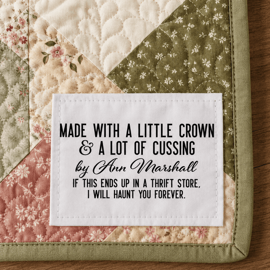 Personalized Funny Quilt Label – Made with a Little Crown & Cussing - Jammin Threads