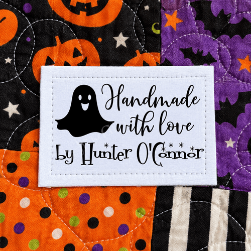 Personalized Ghost Quilt Label, Handmade with Love Halloween Quilt Tag, Custom Maker Name - Jammin Threads