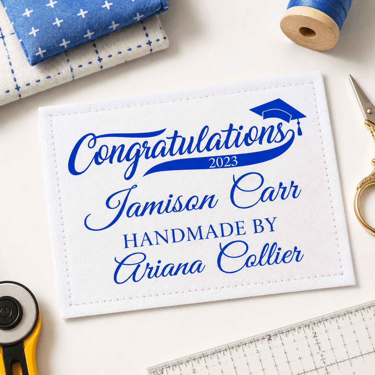 Personalized Graduation Quilt Label | Custom Congratulations Graduate Label - Jammin Threads