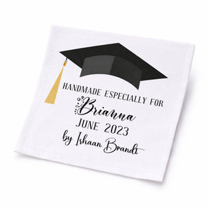Personalized Graduation Quilt Label – Custom Graduate Name & Date Quilt Label – Graduation Cap Quilt Tag – Sew On Quilt Label – Cotton or Polyester - Jammin Threads
